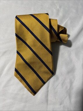 Polo Ralph Lauren Silk Tie Yellow & Navy Blue Striped Old Money Preppy Classic